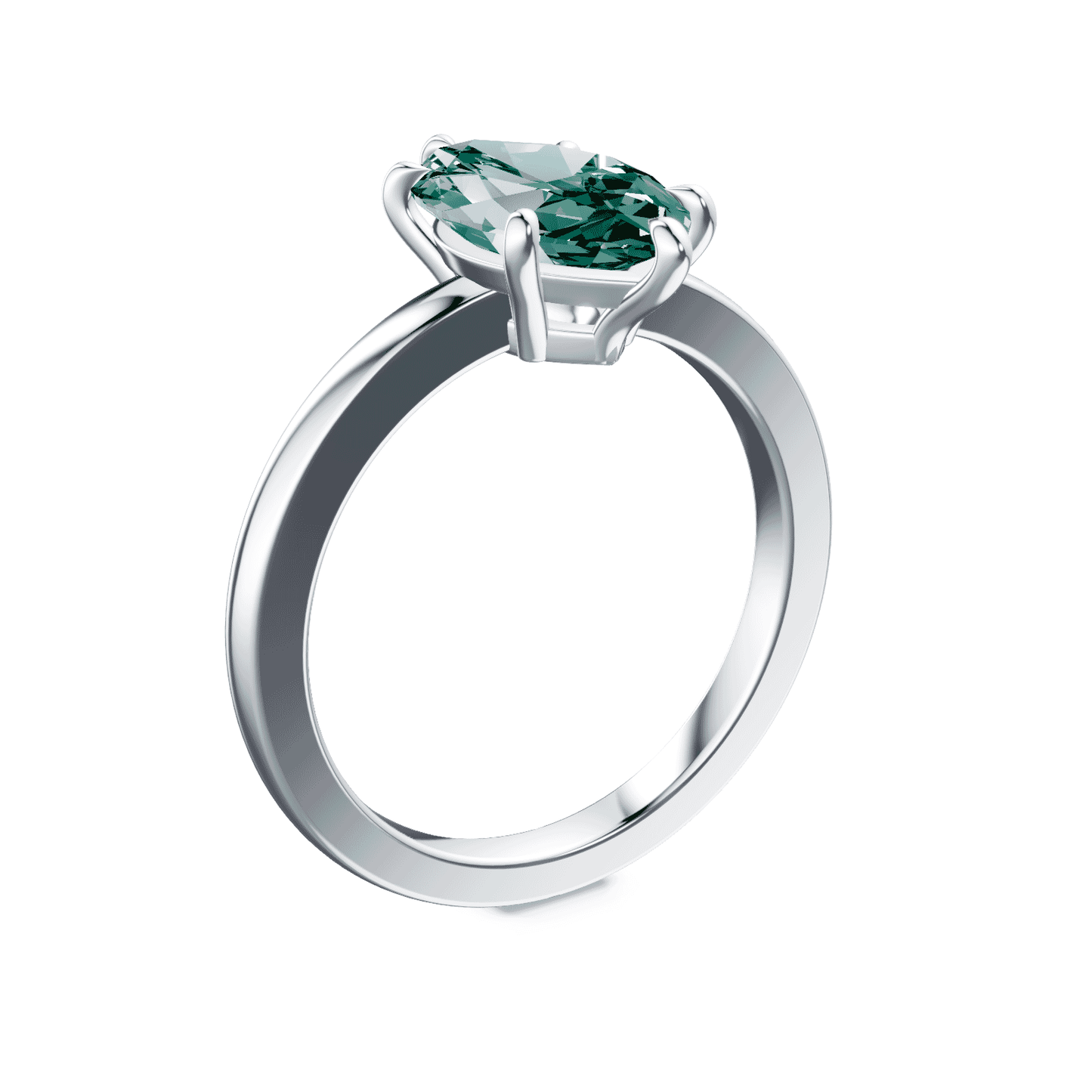 Marquise Cut Low Profile Green Diamond Ring