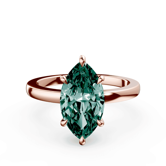 Marquise Cut Low Profile Green Diamond Ring