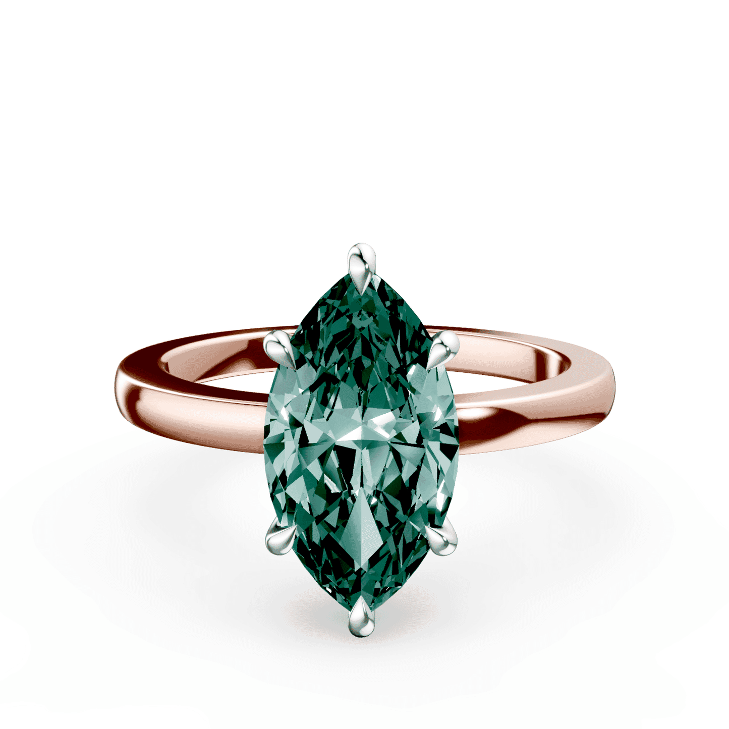 Marquise Cut Low Profile Green Diamond Ring