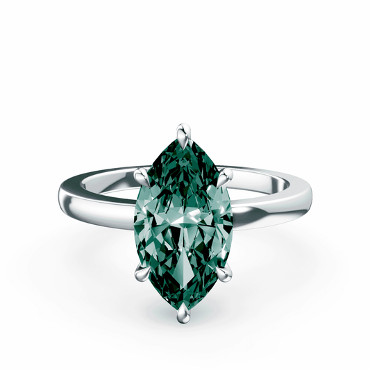 Marquise Cut Low Profile Green Diamond Ring