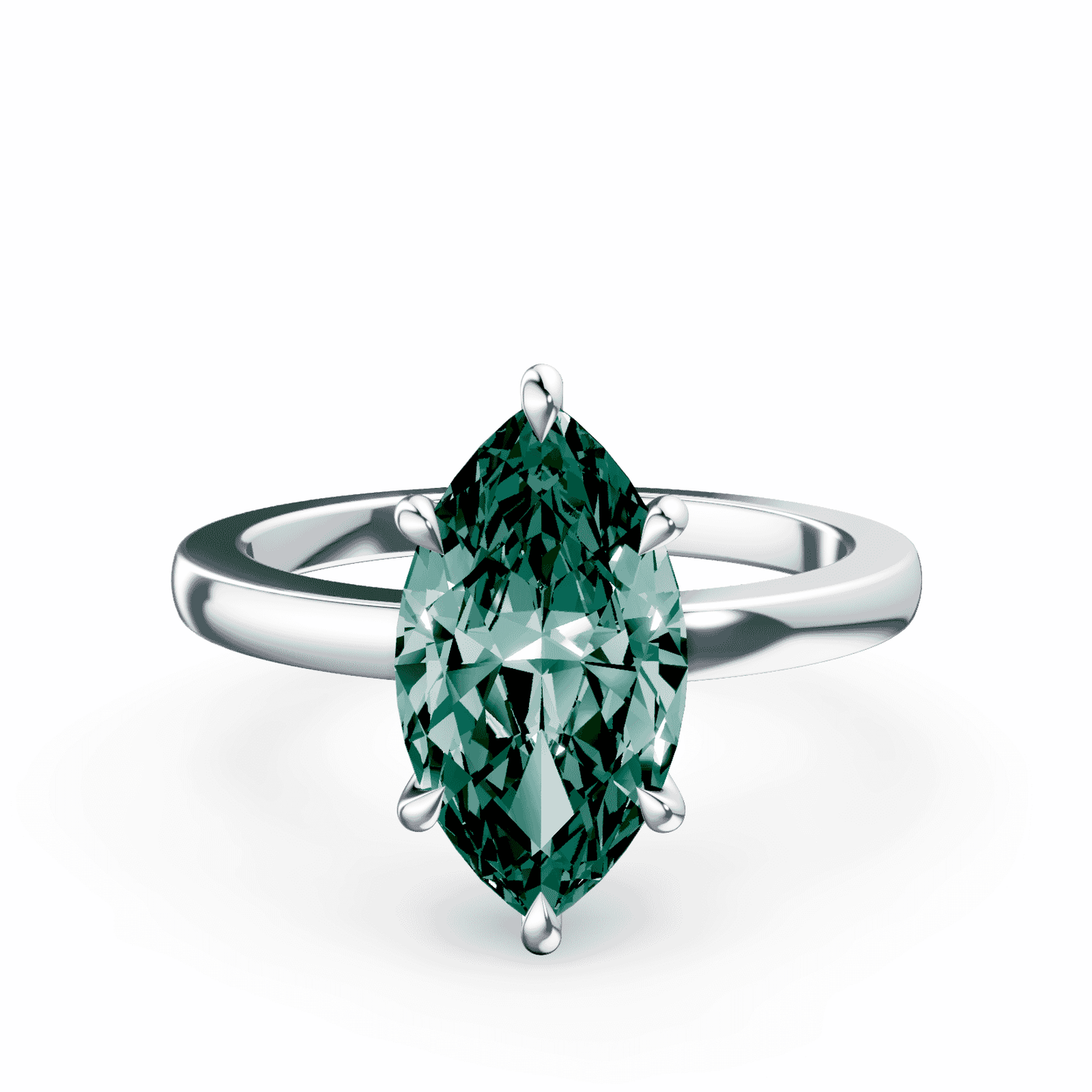 Marquise Cut Low Profile Green Diamond Ring