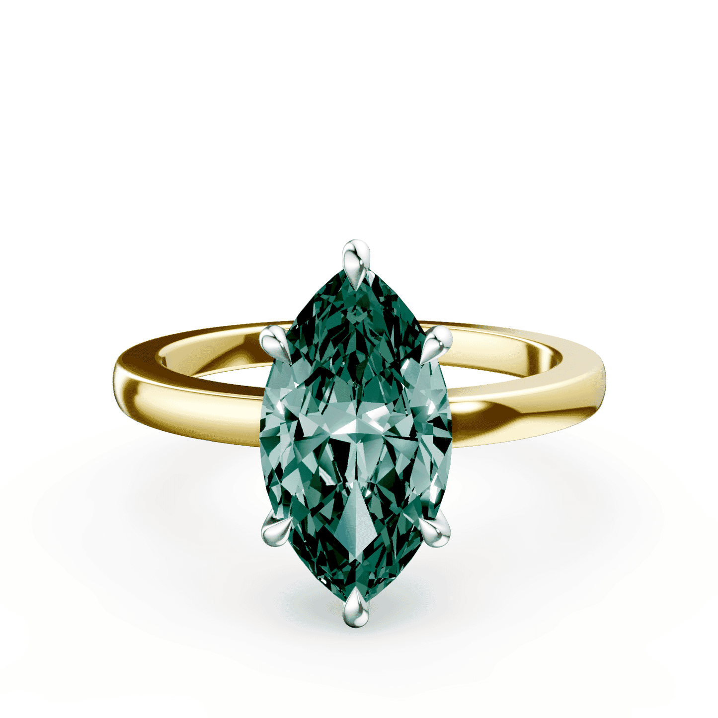 Marquise Cut Low Profile Green Diamond Ring