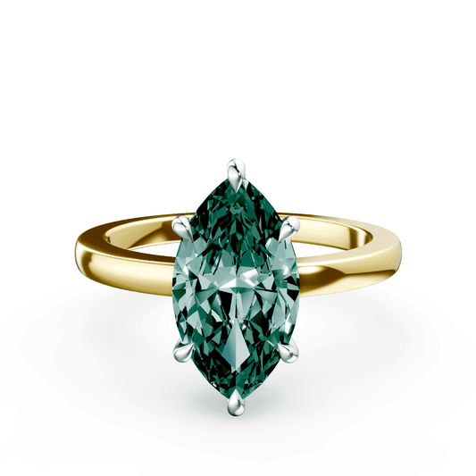 Marquise Cut Low Profile Green Diamond Ring