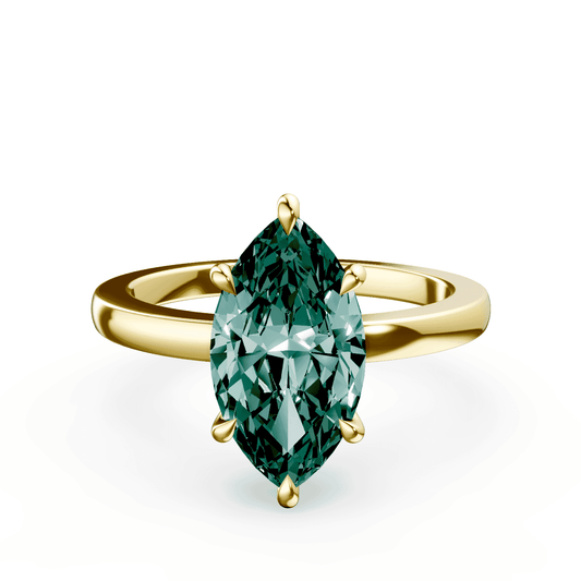 Marquise Cut Low Profile Green Diamond Ring