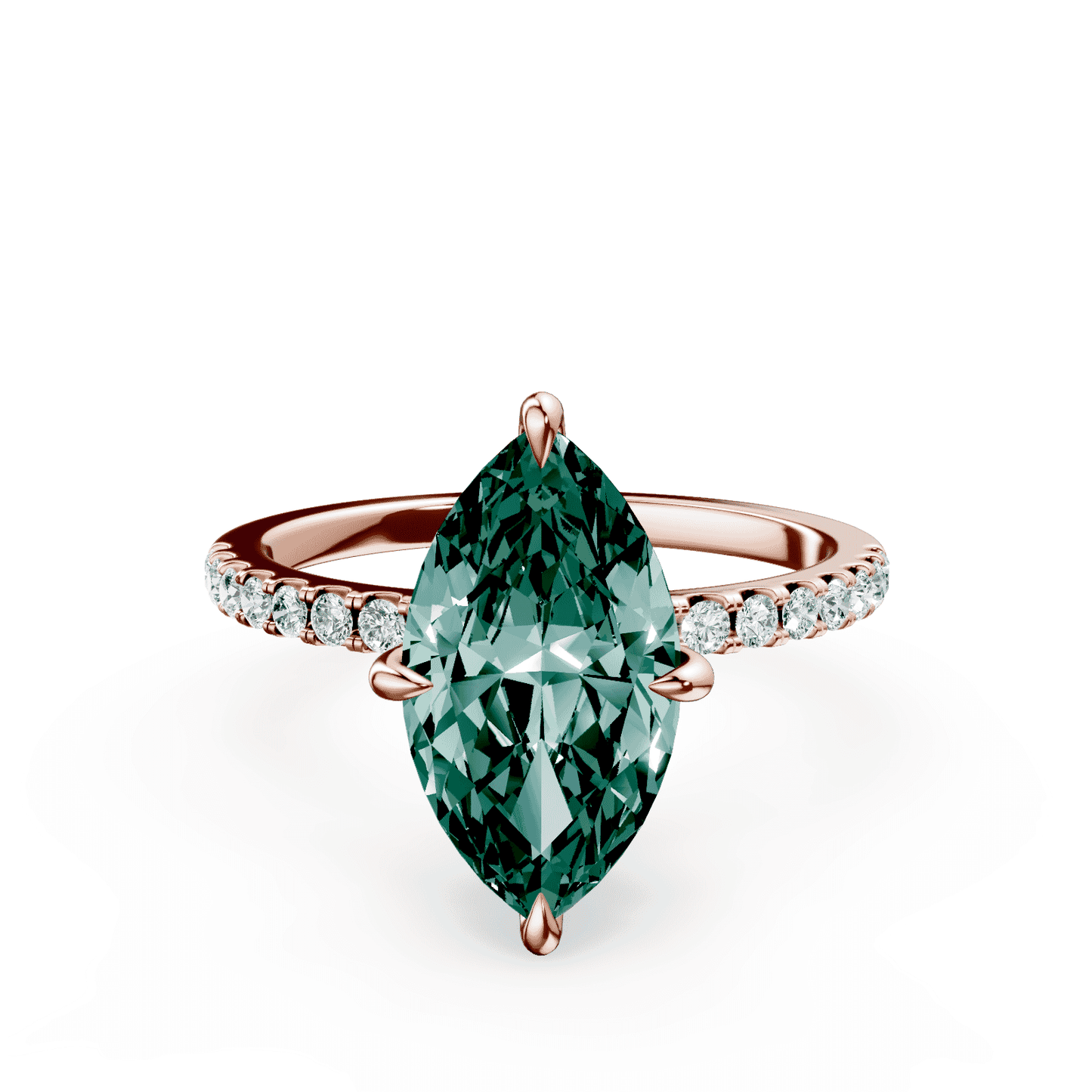 Marquise Cut Low Profile Green Pave Ring
