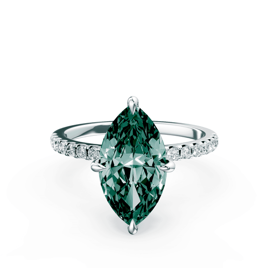 Marquise Cut Green Diamond Pave Ring