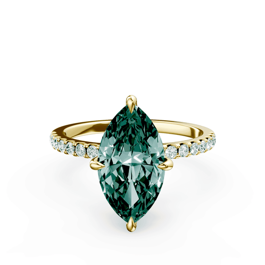 Marquise Cut Low Profile Green Pave Ring